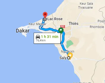 Trajet Lac Rose — Dakar