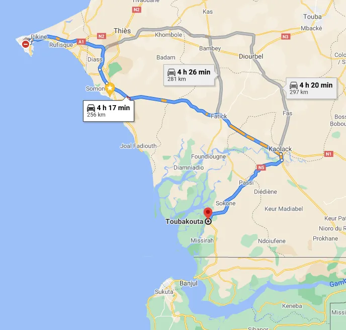Itinéraire Toubacouta — Dakar