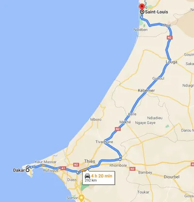 Trajet Saint-Louis — Dakar
