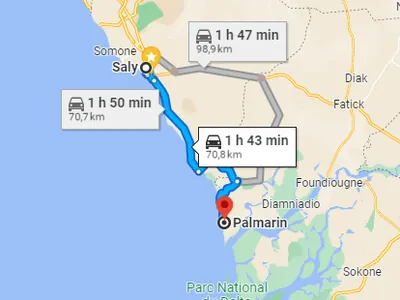 Trajet Saly — Palmarin