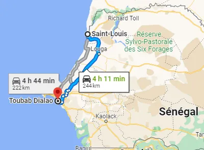 Trajet Saint-Louis — Toubab Dialaw