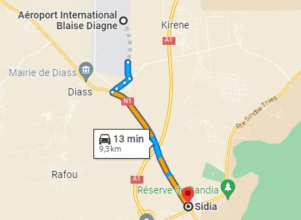 Itinéraire AIBD — Aéroport Blaise Diagne — Sindia