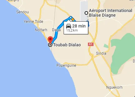 Itinéraire Toubab Dialaw — AIBD — Aéroport Blaise Diagne