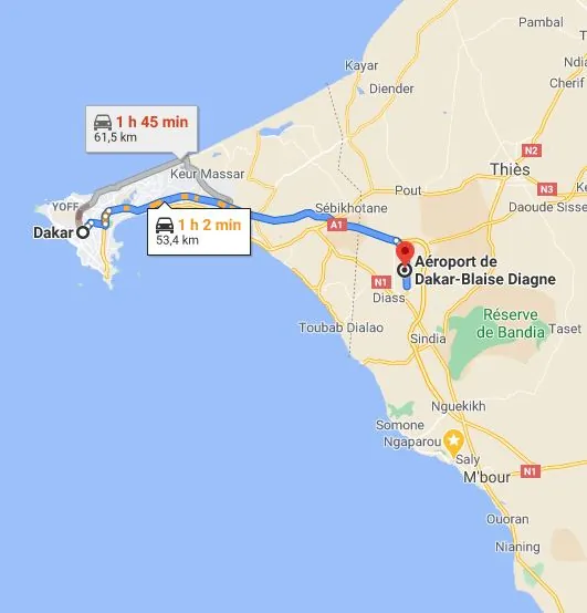 Itinéraire AIBD — Aéroport Blaise Diagne — Dakar