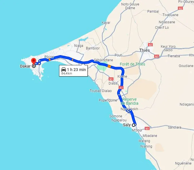 Itinéraire Saly — Dakar
