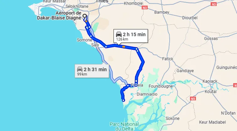 Itinéraire AIBD — Aéroport Blaise Diagne — Palmarin
