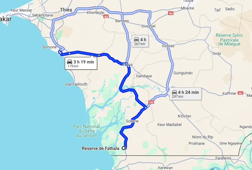 Itinéraire Réserve de Fathala — Saly