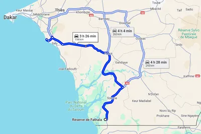 Trajet Réserve de Fathala — Somone