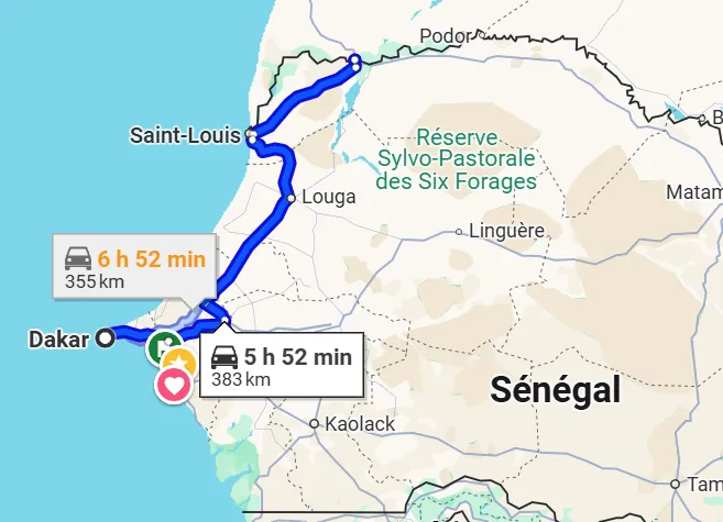 Itinéraire Dakar — Rosso